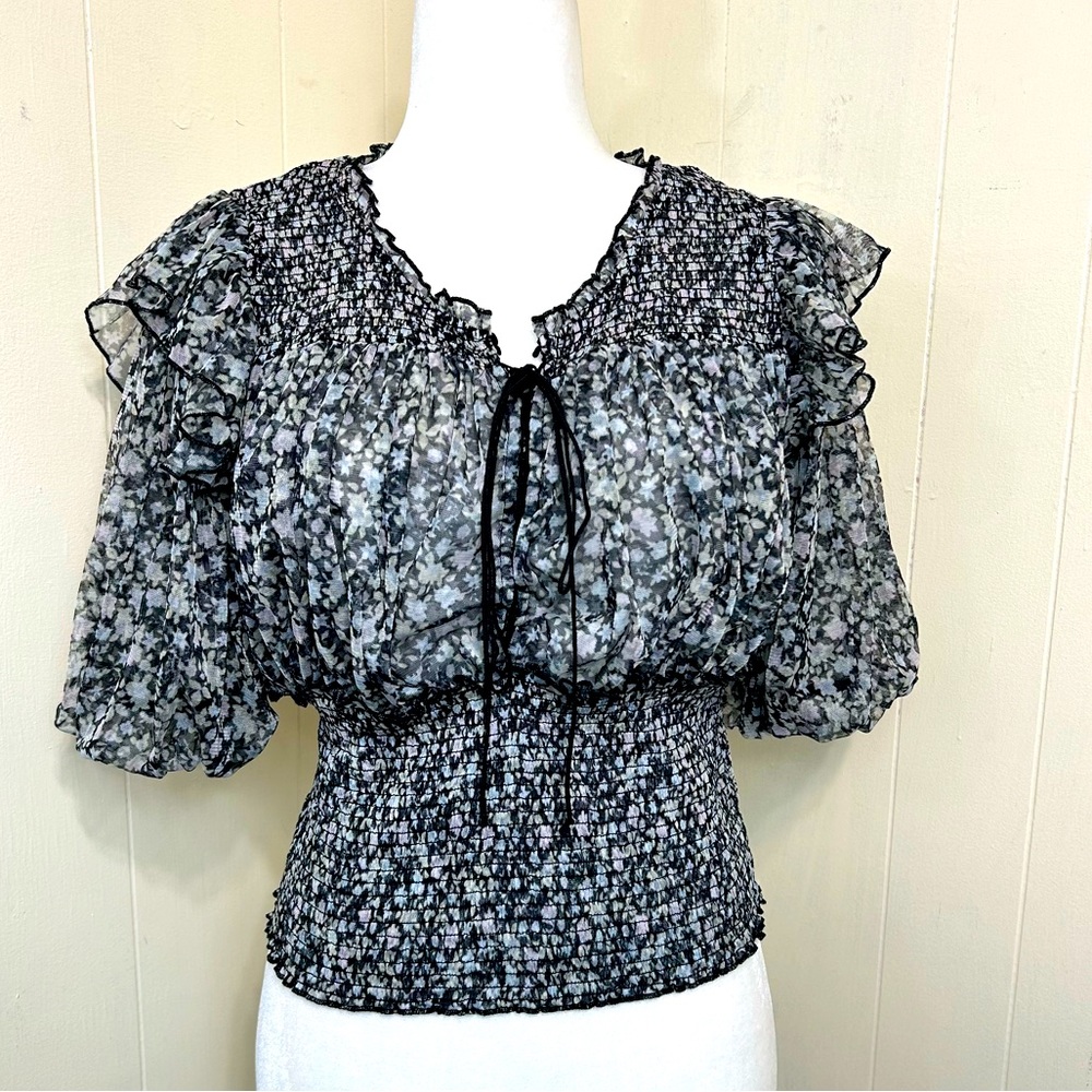 FREE PEOPLE Free People Black Beatrice Mesh Blouse Sheer Top Size Large.